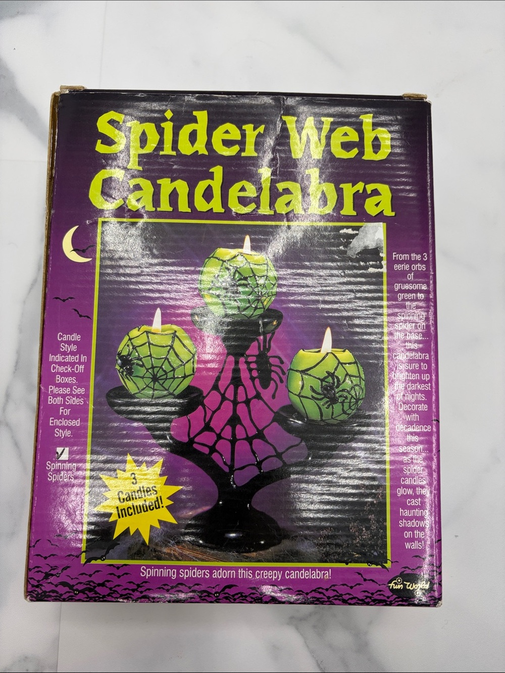Spider Web Candelabra - Green Halloween Candle Set